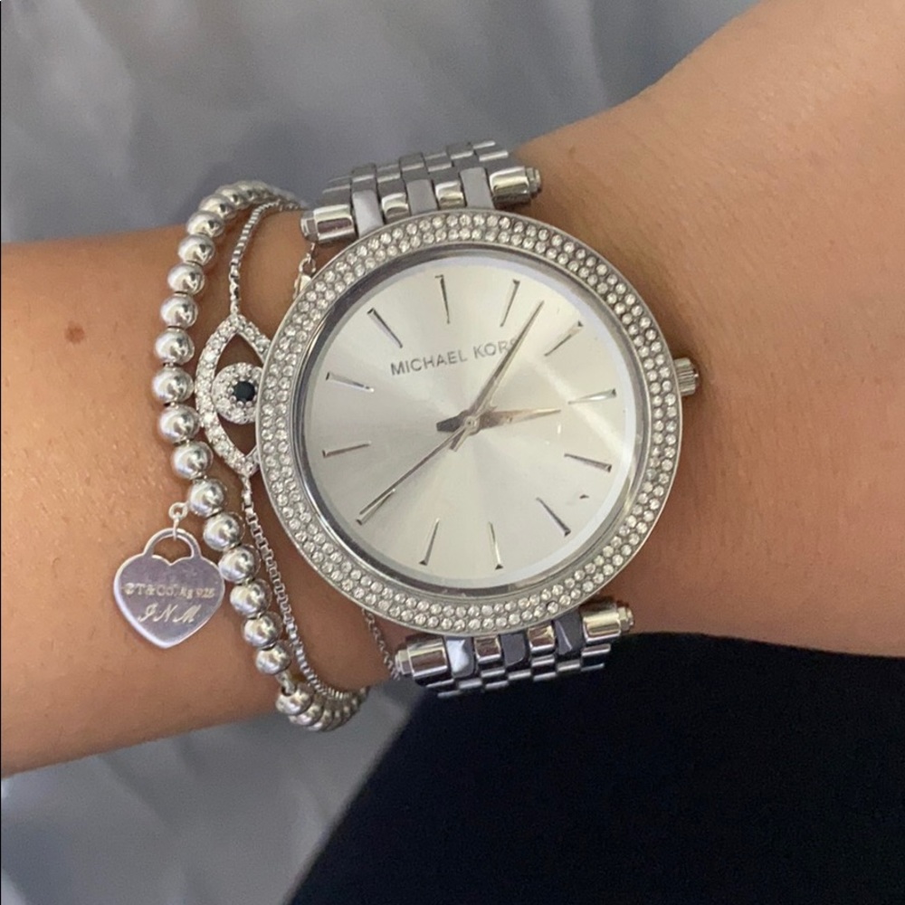 Michael kors barely worn silver diamond watch
